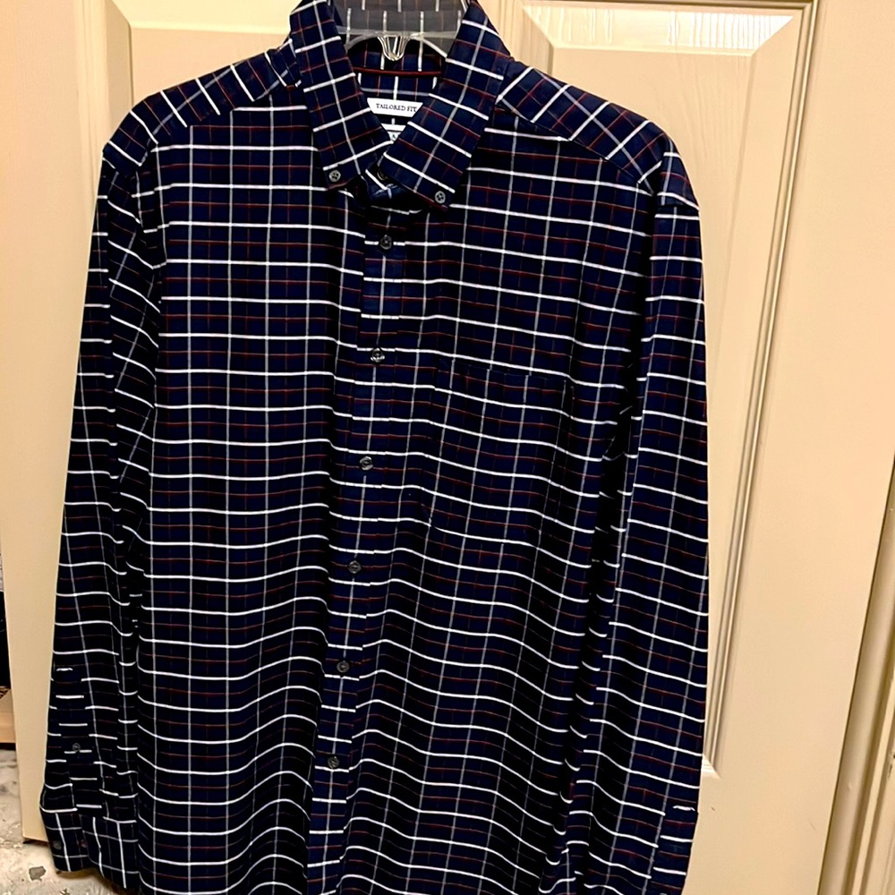Jos. A. Bank Navy and White Plaid Casual Button Down Shirt